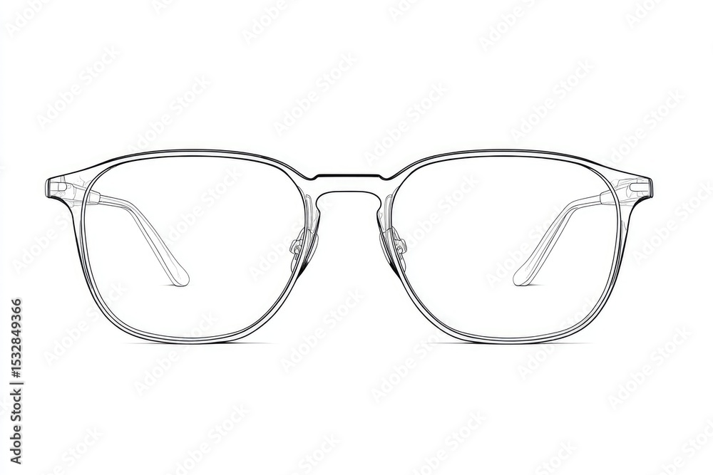 Fototapeta premium Transparent, square-framed eyeglasses with subtle metal accents at the temples and bridge, showcasing a sleek and minimalist design