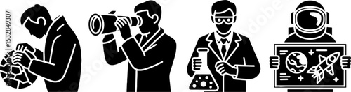 Scientists Researching Globe Binocular Scientist Chemistry Astronaut Space Exploration