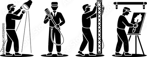 Male Technician Lighting Microphone Rigging Painter Working Set