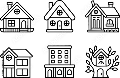 Simple House Set Home Building Real Estate Concept