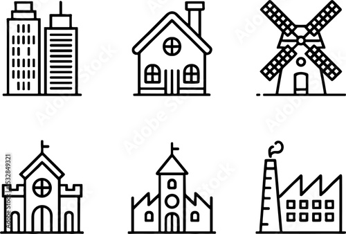 Building Set Tall Skyscraper Cottage Windmill Town Hall Factory
