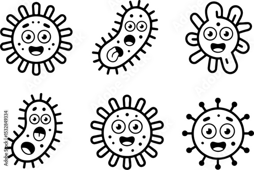 Cute Cartoon Bacteria Virus Characters Set for Kids Education