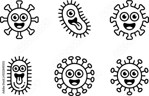 Cute Virus Bacteria Cartoon Faces Set for Medical and Educational Use