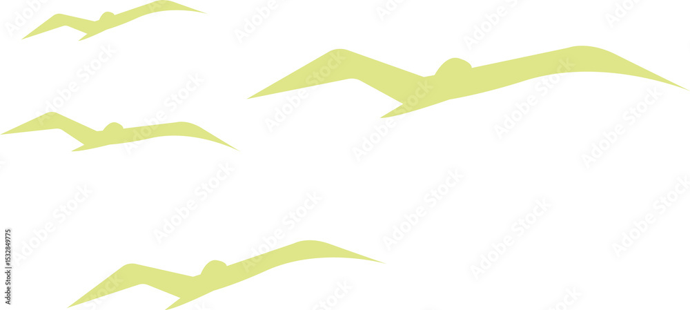 Obraz premium Simplified seagull silhouettes flying in flat style with angular wings on transparent backdrop