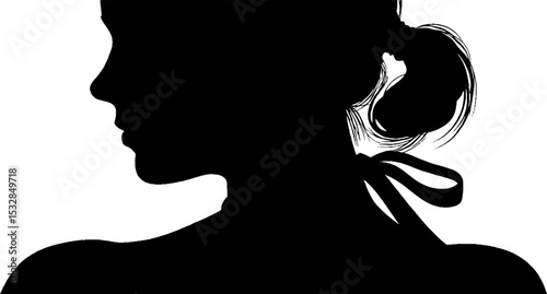 Woman's silhouette with tied ribbon highlighting elegance and simplicity