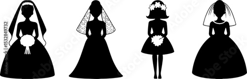 Bridal Silhouette Collection Wedding Dress Veil Bouquet