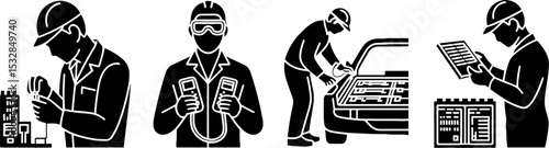 Electrician Technician Testing Circuit Board Car Repair Diagnostic