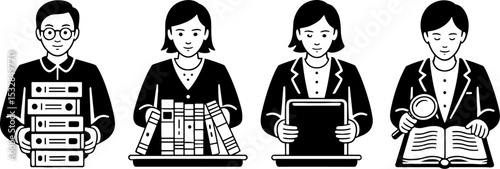 Business People Holding Files Books Laptop and Magnifier Office Work Concepts