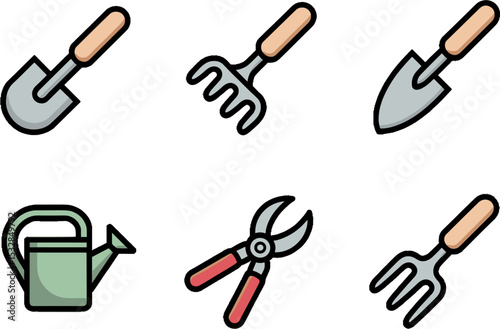 Hand Tools Gardening Set Shovel Rake Pruning Shears Watering Can