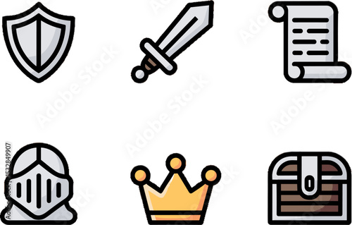 Medieval Knight Sword Shield Crown Scroll Treasures
