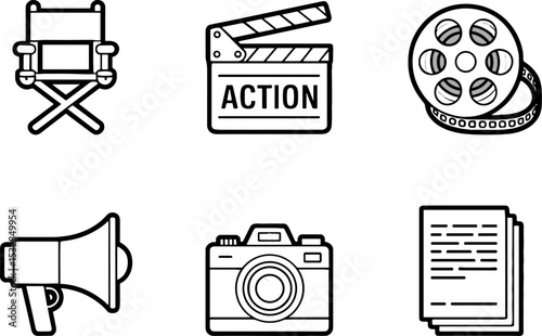 Film Productions Set Director Chair Clapboard Camera Megaphone
