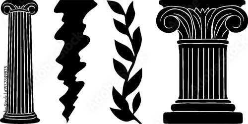 Greek mythology elements featuring zeus silhouette and lightning bolt motifs