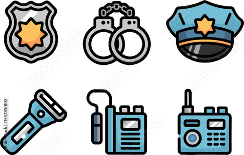 Police Badge Handcuffs Hat Flashlight Radio Set Security Tools