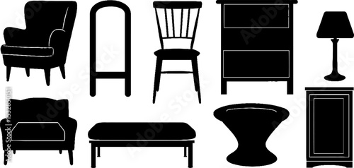 Home furniture set silhouettes for design projects