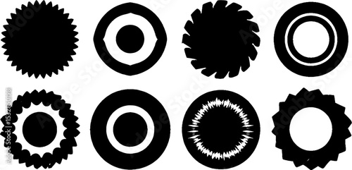 Abstract geometric shapes collection featuring circle segments, waves, spirals, and blobs