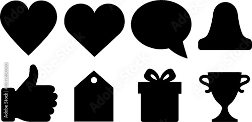 Collection of heart, handshake, thumbs up, speech bubble icons for communication and design