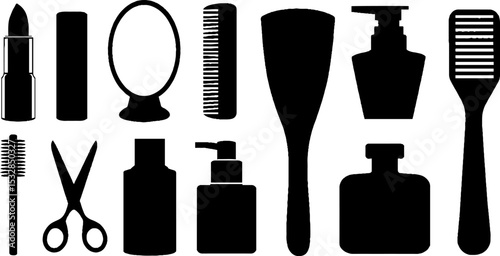 Beauty and grooming essentials silhouette collection for cosmetic design