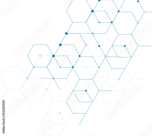 Abstract background with blue hexagons and connected lines and dots