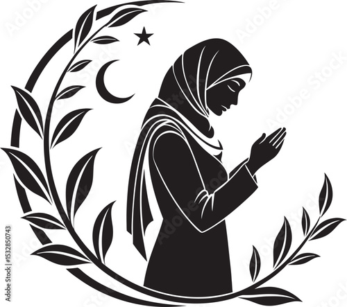Silhouette logo of a muslim woman praying
