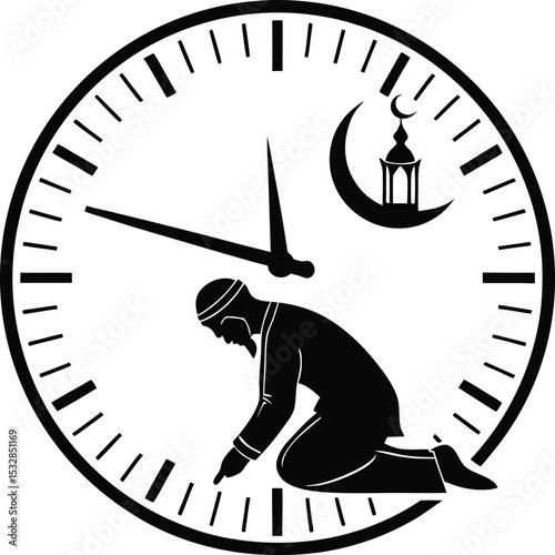 Prayer time icon silhouette clock design for islamic apps and websites