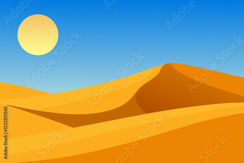 Bright sun over rolling sand dunes in desert
