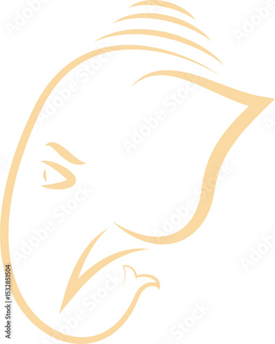 Abstract elephant profile is being shown in beige curved line drawing on transparent background