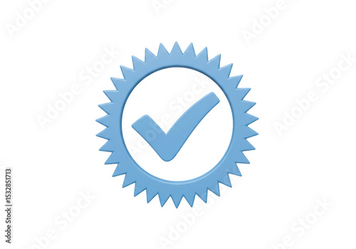 Blue check mark in spiky circle isolated on transparent background