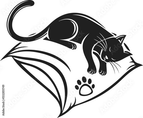 Cute sleeping cat side profile logo design