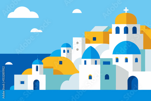 Flat design illustration of santorini greece