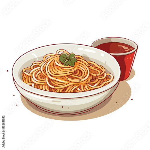 Gourmet Spaghetti Cuisine on Bowl for Restaurant Menu Design