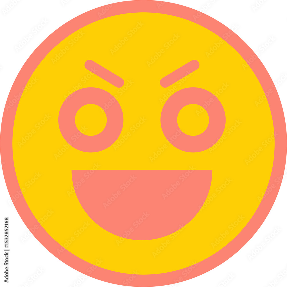Naklejka premium round cartoon emoji face is displaying mischievous grin in flat vector on transparent background
