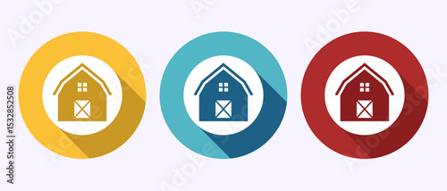 Farming barn icon design illustration, Agriculture barn sign symbol in shadow button design