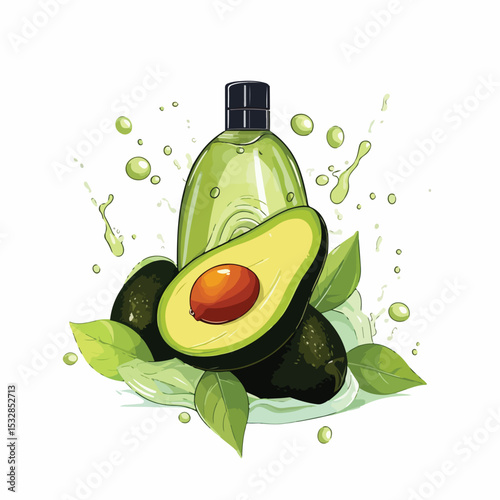Professional Avocado Shampoo Beauty Product Stock Vector Illustration for Cosmetics Marketing Campaigns