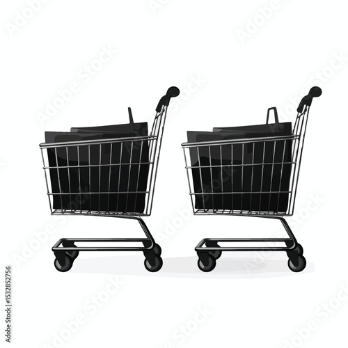Monochrome Shopping Cart and Bag Vector Illustration for E-commerce Websites