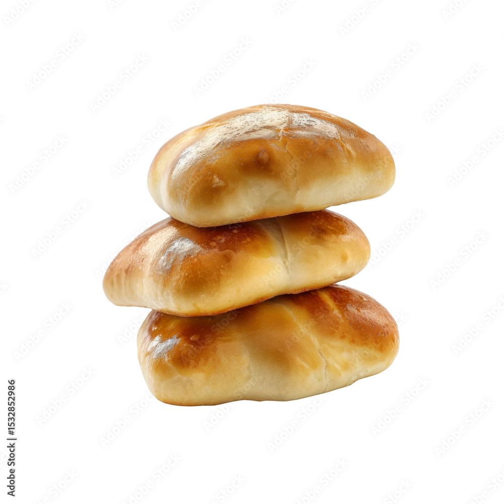Stack of Three Golden Brown Baked Bread Rolls Stack of Three Golden Brown Baked Bread Rolls