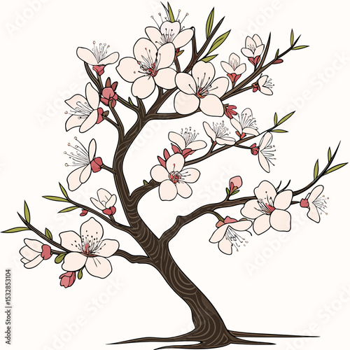 Delicate peach blossom tree illustration