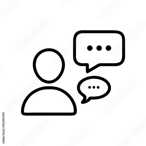Person with speech bubbles showing communication and conversation in a simple graphic format design