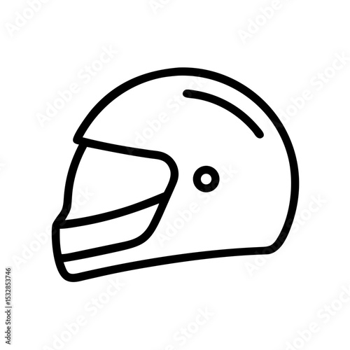 A simple graphic showing a protective headgear item with a visor and a sleek, rounded shape design