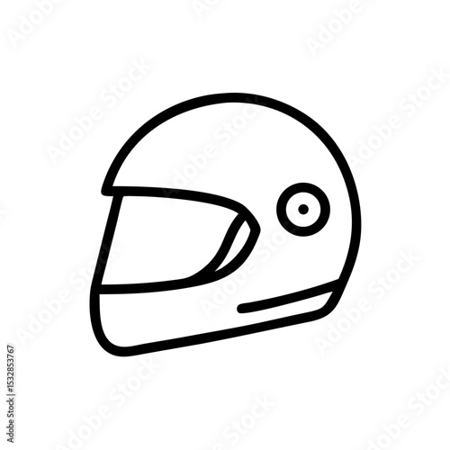 A simple graphic showing a protective headgear with a visor and a round detail on the side view is here