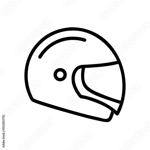 Outline drawing of a protective headgear with visor and simple design on a white background view from side
