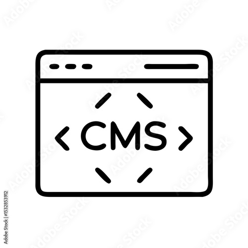 Outline of a browser window displaying cms code with angled brackets and dashes around it icon design