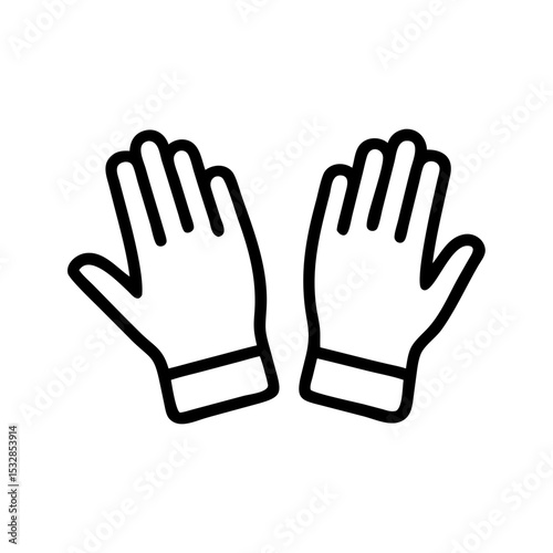 Two outlined hand coverings displayed side by side with fingers extended and palms facing outward exactly