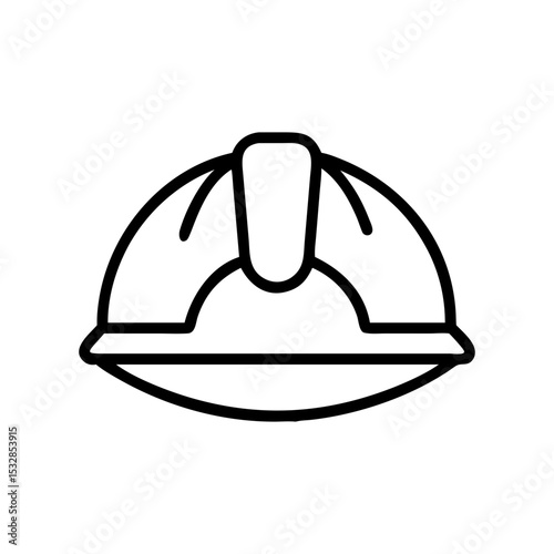 A simple line drawing of a hard hat with a suspension system and brim design on a white background
