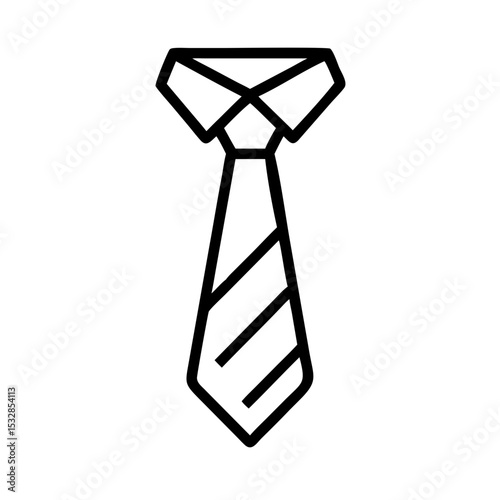 A simple graphic of a striped necktie with a collar shown in black lines on a white background