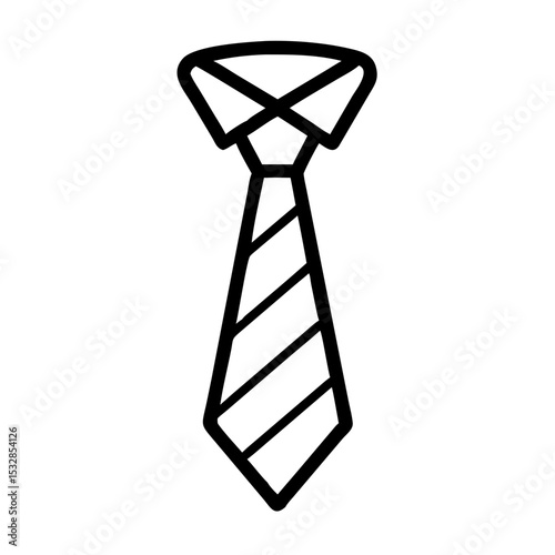 Simple graphic depiction of a striped neckwear accessory with a collar on a plain white background