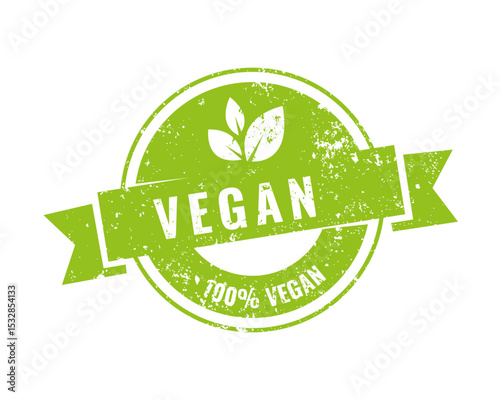 Green Vegan Stamp Seal 100 Vegan Leaves Grunge Badge