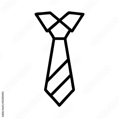 Stylized graphic depiction of a necktie with diagonal stripes and a classic knot design element present