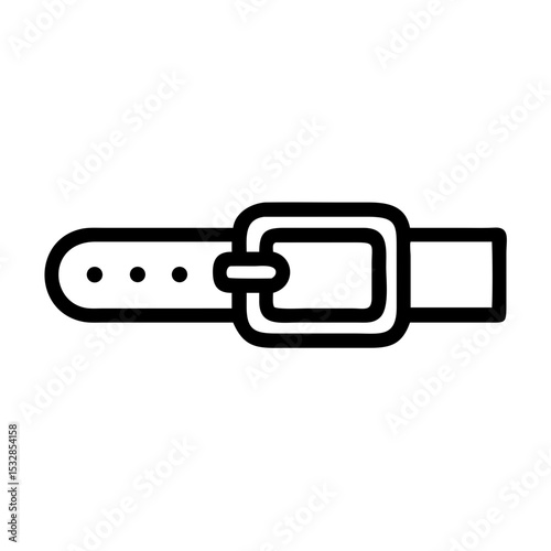 A simple graphic of a black and white strap with holes and a buckle on a white plain background