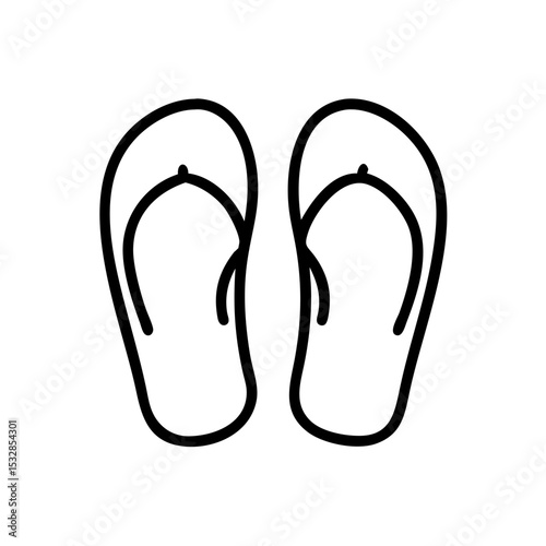 A simple graphic showing a pair of beach sandals in outline style on a plain white background design here