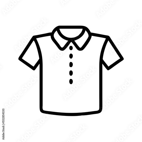 Outline drawing of a collared shirt with short sleeves and button detail down the center front area